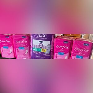 Poise Pads 3 Drop Light Long Length & 4 Packs of Carefree Extra Long Panty Liner